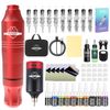 Tattoo Kit Wireless for Beginners Red Gun Machine with Power Supply Needles Ink