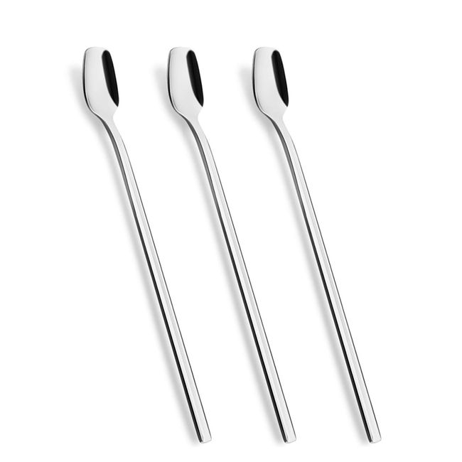 YFWOOD 3pcs 20.5cm Stainless Steel Parfait Spoon Muddler Long Spoon for Iced Coffee Tea Ice Cream Soda Spoon Long Spoon (Silver)