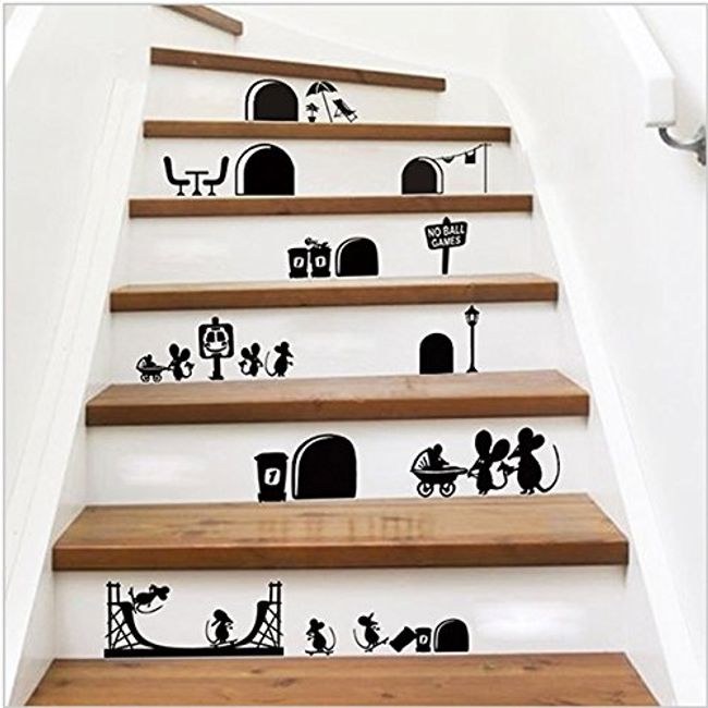 Yiteng Wallpaper Wall Sticker Super Cute 3D Wallpaper Sticker Stylish Waterproof Wall Sticker Wall Decor Interior Mouse Pattern Stairs