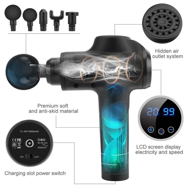 LCD Display Massage Gun 20 Speed Muscle Relaxing Brushless Motor