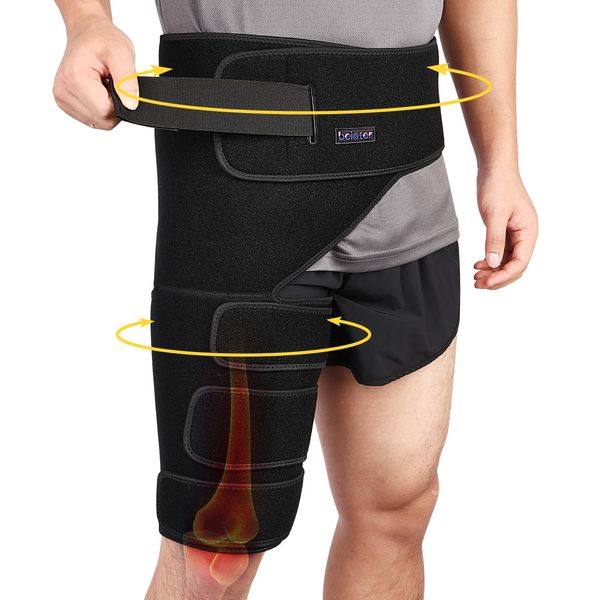 beister Oberschenkel Kompression für Männer & Damen, Hip Braces mit 5 Kompressionsriemen, Oberschenkelbandage für Hip Joint Pain, Quad Hamstring