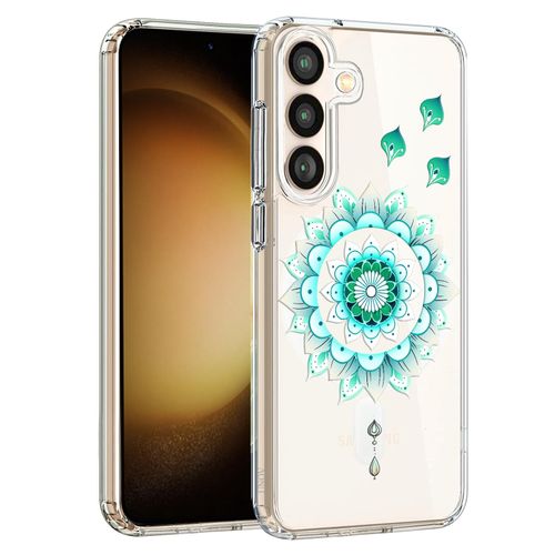 Unov Case Compatible with Galaxy S24 FE Case Magnetic Clear with Design Compatible with MagSafe Slim Protective Soft TPU Bumper with Hard PC Back Embossed Pattern (Mint Mandala)