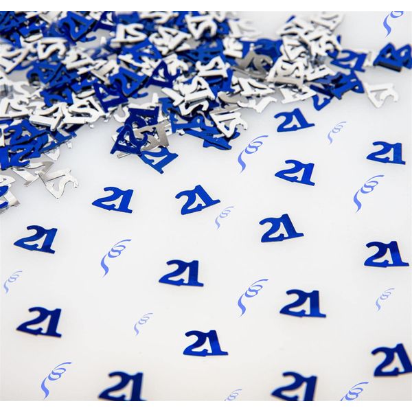 14g Blue & Silver 21st Birthday Confetti Foil Metallic Glitz Table Scatter Sprinkles Age Bday Party Decorations