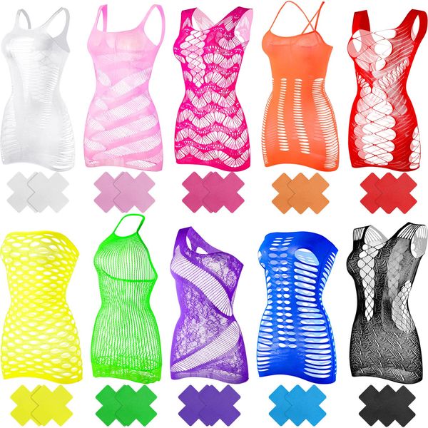 Haysandy Women Lingerie Chemise Mini Dress Bodysuit X Shape Boobs Cover(Multicolored)