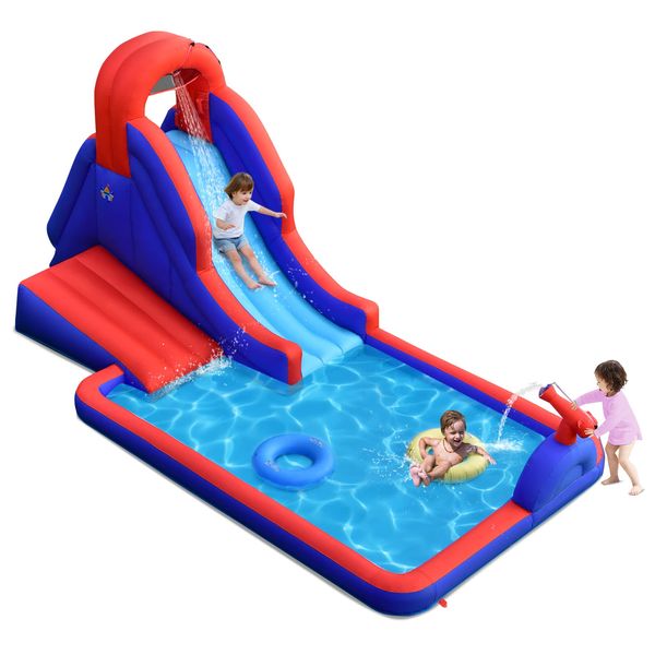 HONEY JOY Inflatable Water Slide, Giant Water Park Bounce House w/Climbing & Long Slide, Water Canons, Splash Pool, Blow Up Water Slides Inflatables for Kids and Adults Backyard(Without Blower)