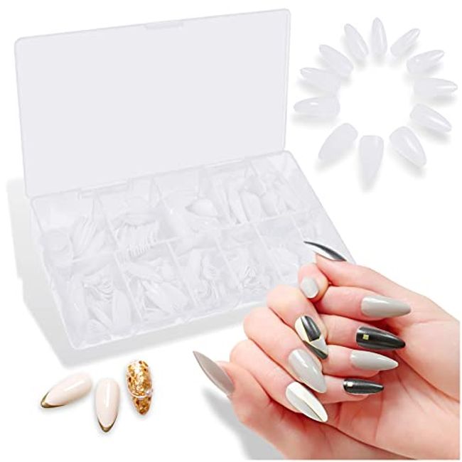 Kalevel Oval Nail Nails, False Nail Tips, diy Supplies, Feet, Nail Decoration, Decoration Set, 500 Pieces, Solid Color, Set for Beginners, Practice, Nail Nails, White, Translucent, Handmade