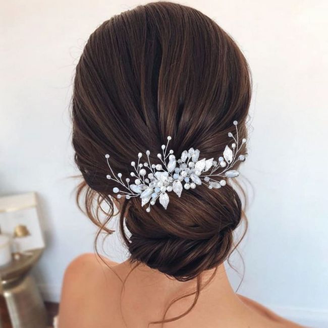 Relandy Hochzeit Haarkamm Kristall Silber Braut Kopfbedeckung Blatt Strass Hochzeit Haarschmuck für Frauen