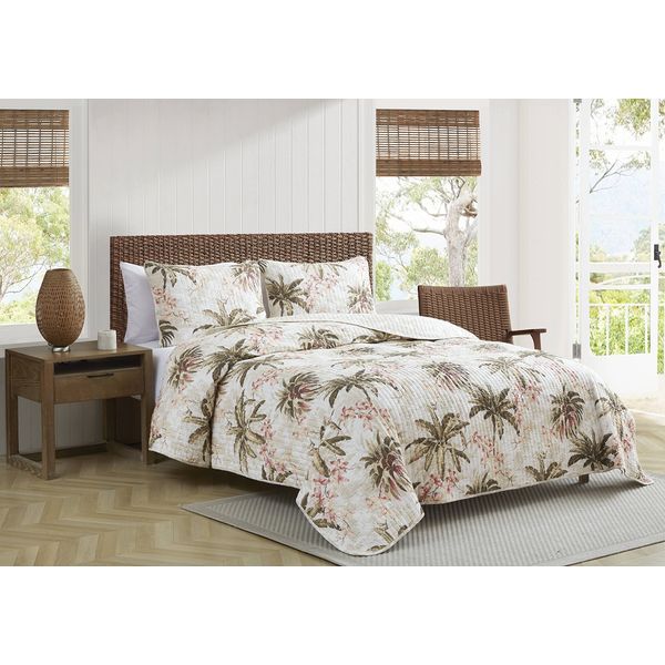 Tommy Bahama - Quilt Set, Reversible Cotton Bedding with Matching Shams, Lightweight Home Decor for All Seasons (Bonny Cove Ivory, King), Green/Orange/Beige