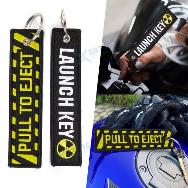 2Pcs Pull to Eject & Launch Key Keychain Tag with Key Ring For Motorscycles Cars
