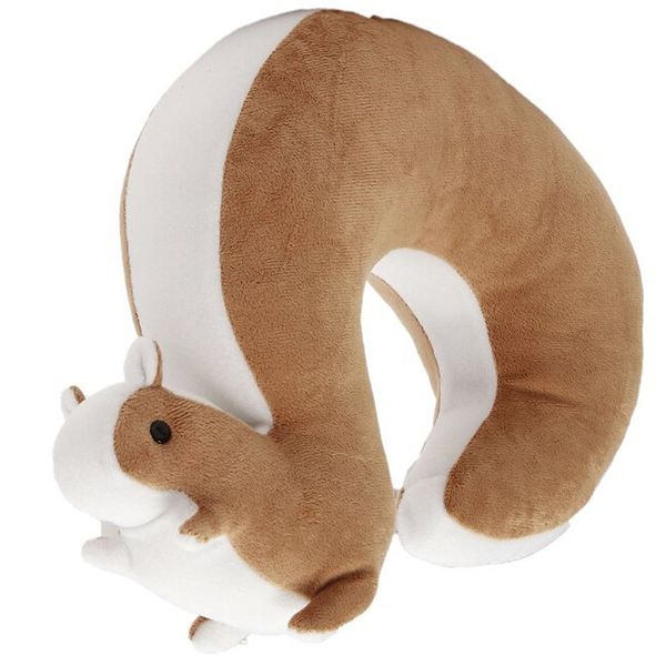 Cartoon U Shape Travel Pillow Car Neck Support Rest Cushion for Airplane Bus Train Home Office Soft Plush,Brown Squirrel