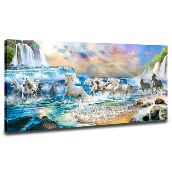 Wall Hanging, Wall Decor, Room Decoration, Popular, Bedroom Decor, Moisture, Canvas Art, Interior, Paintings, Housewarming, Gift, Waterfall Horse Scenery (Finished Product with Wooden Frame), 23.6 x