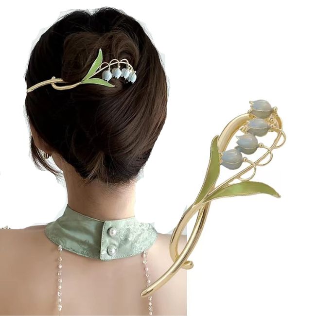 HAPVITAL Hair Claw Barrette, Lily of the Valley, Hair Clip, Banana Clip, Jewel Drop, Hair Accessory, Metal Hair Clip, Flower Shape, Lily of the Valley, Can Be Used for Dense Hair, Strong Type, Large