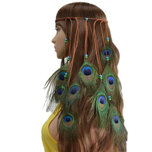 Peacock Feather Headband Peacock Feather Hair Band Weave Headpieces Bohemia Tribal Indian Hippie Headban Headpiece Hair Accessorie for Masquerade Fancy Dress Carnival Festival,Adjustable Length