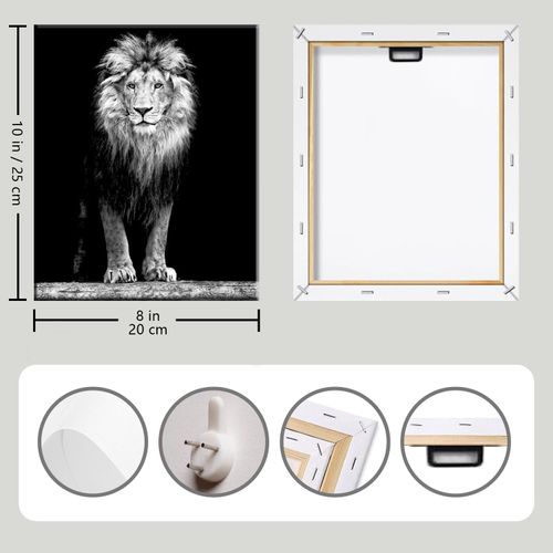 Black and White Wildlife Canvas Wall Art, 4 Set Framed African Safari Animals Posters, 8x10 Inch Leopard Tiger Elephant Lion Prints