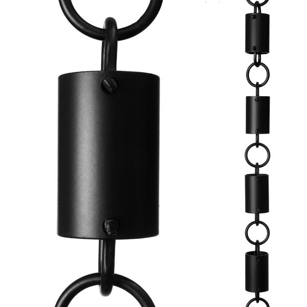 Monarch Rain Chains 18108 Aluminum Cylinder Rain Chain, 8-1/2 Feet Length Replacement Downspout for Gutters, Black Powder Coated