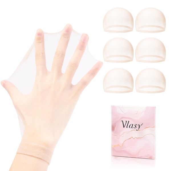 Vlasy Skinlike HD Wig Cap, 6pcs Invisible and Transparent Wig Caps to Hold Wig in Place, Ultra Thin Hair Net for Any Wigs Style and Size, Breathable Lace Front Wig Net, Stocking Bald Cap for Women