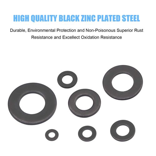 684 Pcs Black Washers Assortment M2 M2.5 M3 M4 M5 M6 M8 M10 M12 Metal Gaskets Set for Screws, Rust-Proof Metal Flat Washers Round Spacer Washers Assorted for Plumbing, Tap, Bolt, Wood Screws etc