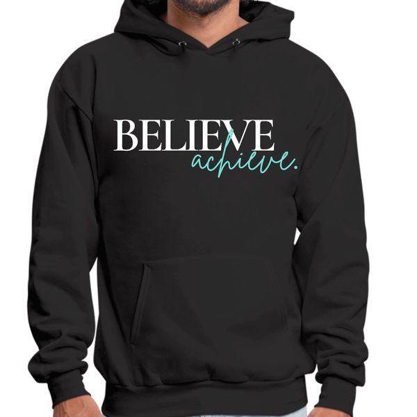 Mens Graphic Hoodie Believe and Achieve - Black / L