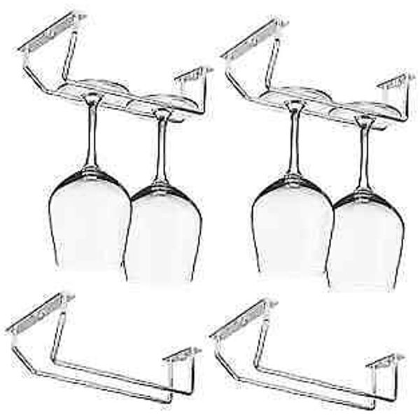 4 Pcs 7 Inch Wine Glass Rack, Under Cabinet Wine Glass 7 Inch-4pack Silver