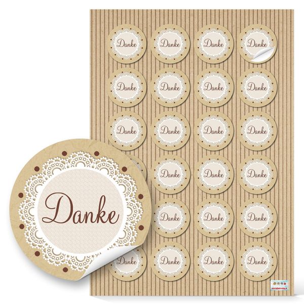 Logbuch-Verlag 24 runde Danke Aufkleber natur beige weiß 4 cm Geschenk Sticker Kunden Kommunion Hochzeit