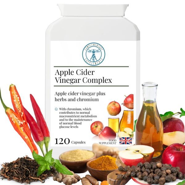 Complementary Supplements – Apple Cider Vinegar Complex – Herbal Formula Formula – with Ginger, Turmeric, Black Pepper, Cayenne - Vegan – 120 Capsules