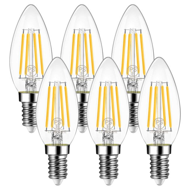 LVWIT E12 Base, 60W Equivalent, 806LM, LED Filament Bulb, 2700K Light Bulb, LED Candelabra Bulb, E12, 6W Energy Saving, Non-Dimmable, Pack of 6