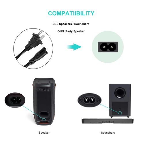 [UL Listed] AC Power Cord Charger Compatible with JBL Xtreme (Extreme) / JBL PartyBox 100 110 200 300 310 710 1000 On-The-Go Speaker, JBL Soundbar, 8 ft Power Cable Replacement
