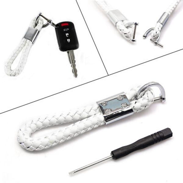 Luxury White Genuine Leather Strap Key Chain Smart Remote Key Ring Fob Keyless