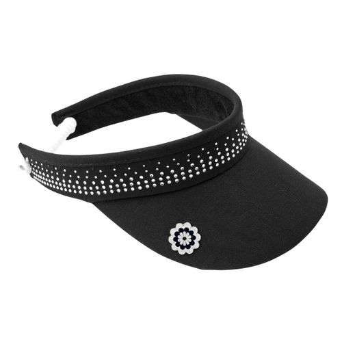 Surprizeshop Womens Golf Embellished Crystal Visor | Telephone Wire | Built in Magnet | Hand Enamelled 25mm Ball Marker | Rigid Peak | Multiple Colours | Golf Visor | Tennis Visor (Black)