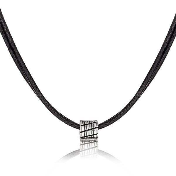 Galis Choker Necklace for Men - Leather Necklace Cord with Small Stainless Steel Bead Pendant - Our Mens Necklaces Are Stylish Gifts for Him - 17" Black Leather Necklace Cord Great as Surfer Necklace