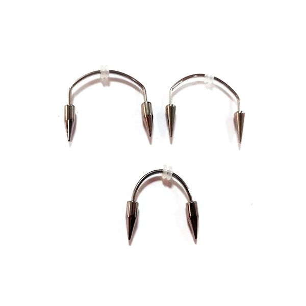 3Pcs No Piercing Stainless Steel Vampire Teeth Fangs Set Barbell Canine Smile Teeth Spike Tiger Lips hoop Ring for Women Men Girl Boy Teen Halloween Party Easter Body Jewelry-D 3pcs