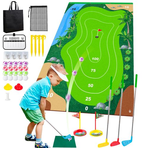 Liberry Kids Golf Set for 3 4 5 6 7 Years Old Boys Girls, Golf Chipping Game with Mat, Sticky Balls, Retractable Clubs, Storage Bag, Indoor Outdoor Sports Toy Gift Toss Game