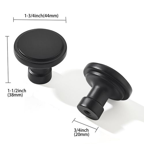 ZAUYX 2 Pack Matte Black Cabinet Knobs 1-3/4 Inch, Jasper Pulls Solid Dresser Knobs Drawer Knobs Kitchen Cabinet Knobs Single Hole Knob for Cabinets and Drawers Round