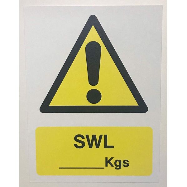 Safe working load kgs SWL Safety sign - Self adhesive sticker 200mm x 150mm