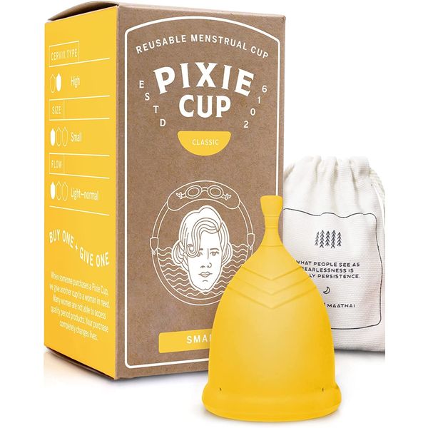 Pixie Soft Menstrual Cup - Ranked 1 for Most Comfortable Reusable Period Cup - Buy One We Give One - Includes Ebook Guide, Flushable Wipes, Lube, & Storage Bag - Tampon and Pad Alternative