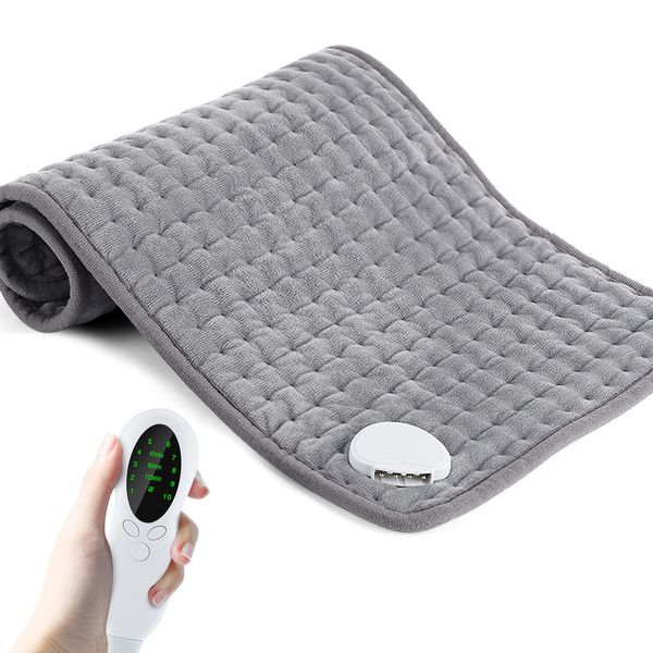 Heat Pad, Electric Heating Pad for Pain Relief, 6 Temperature Settings and 9 Timing Settings with LCD Display, Heat Blanket with Auto Shut Off and Machine Washable, 12"x24 (30x60cm, Grey)