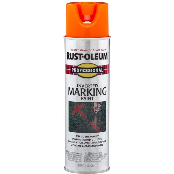 Rust-Oleum 2554 Professional Inverted Marking Spray Paint, Fluorescent Orange, 15-Ounce