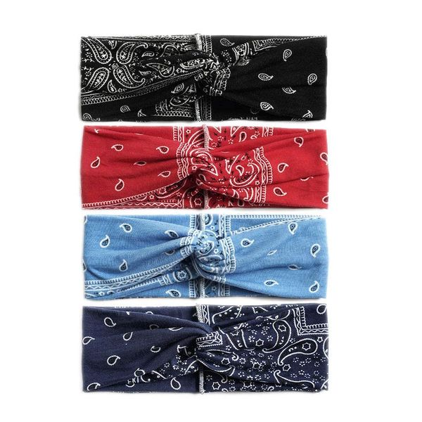 4 Pack Bandana Boho Hairbands Hair Accessories 1950's Vintage sports Headbands for Women Twist Elastic Turban Head Wraps hair bands for girls (widdripping)