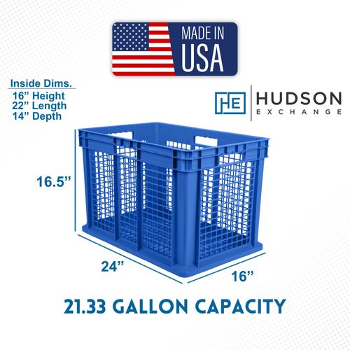 Hudson Exchange 24 x 16 x 16" (2 Pack) Mesh Straight Wall Handled Storage Container Tote, Blue