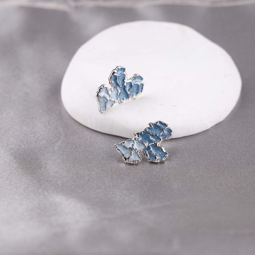 Sttiafay Vintage Blue Heart Stud Earrings Acrylic Heart Earrings Resin Blue Heart Earrings Double Love Heart Earrings Jewelry for Women and Girls