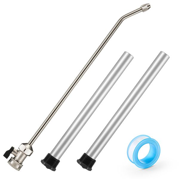 Dreyoo RV Water Heater Tank Rinser and Anode Rods, Metal Tube RV Hot Water Tank Flush Wand with Shutoff Valve for Flushing Out Sediment and Scale from RV Water Heater