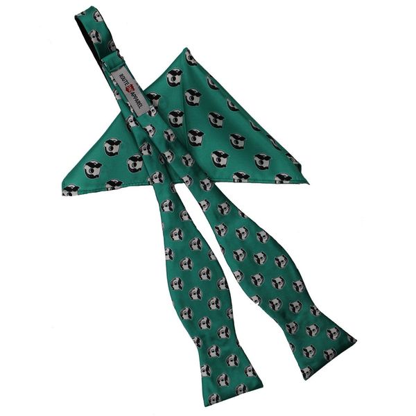 Embroidered Natty Boh Logo Pattern (Green) / Self-Tie Bowtie + Pocket Square *BUNDLE* - Green