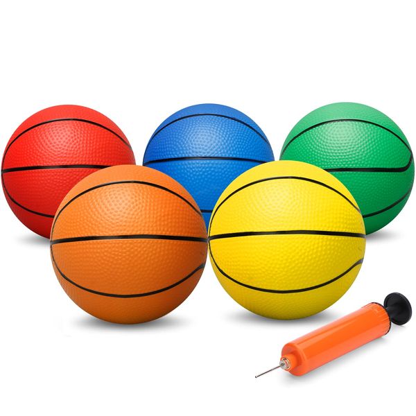 5" Mini Basketball for Kids Adults, Mini Indoor Basketball for Over Door Basketball Hoop, Toddler Rubber Balls for Beach Pool Arcade Game, Sport Interactive Toys Gift for Boys Girls (5 Pack with Pump)