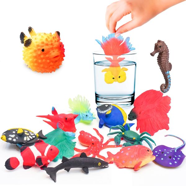 10Pcs Fish Toys Animal Figure Bath Toys, Color Changing Toys Sea Animal Toys, Sea Creatures Toys for Kids 3 Years and up, Water Table Toys for Themed Parties, Cake Topper, Kids Easter Basket