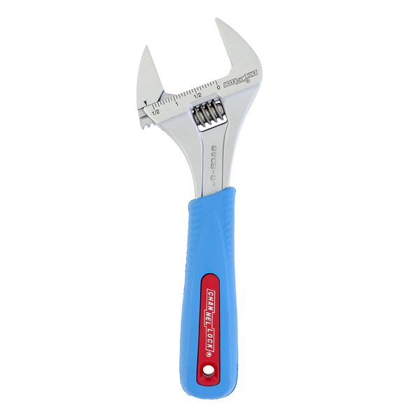 Channellock 8WCB 8-Inch WideAzz Adjustable Wrench|1.5-Inch Wide Jaw Opening|Precise Jaw Design Grips Tight-Even in Tight Spaces|Measurement Scales Engraved on the Tool|CODE BLUE Comfort Grip