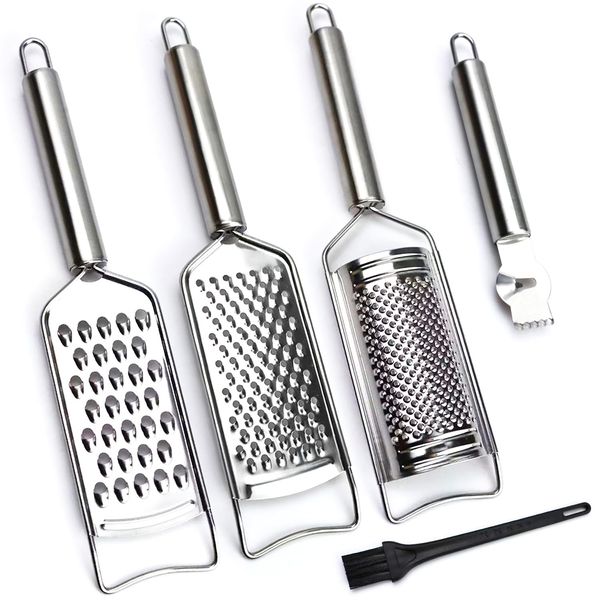 Cheese Grater Lemon Zester Grater with Handle Kitchen Grater Set of 5 Stainless Steel for Cheese Spices Ginger Garlic Chocolate Vegetable Fruit