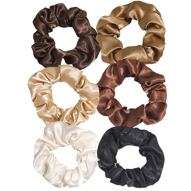 Silk Scrunchies for Hair, 6 Pcs Shunshi Hair Bobbles Soft Elastic Satin Silk Hair Scrunchies for Women, Skinny Hair Bands, Silk Satin Hair Ties,Hair Ties Ropes Hair Accessories for Women Girls Teens