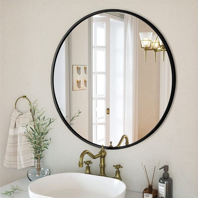 Never Rust Aluminum Frame Bathroom Mirror Round Wall Mounted Vanity Mirror 32IN