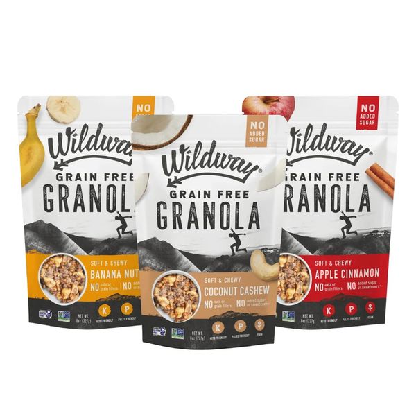 Wildway Variety Keto Granola | Grain-Free Certified Gluten-Free Cereal | Vegan, Low Carb | No Sugar Added | Paleo-Friendly | Non-GMO Fruit & Nut Clusters | Nutrient-Rich Snack, 8oz, 3 Pack