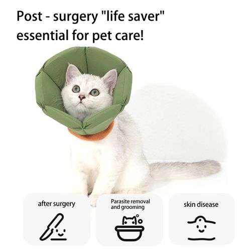 Parluer Cat Cone Collar - Soft Waterproof Elizabethan for Cats, Cute Green Flower Anti-Lick Recovery Collar, Adjustable Healing Collar for Wound Care & Surgery，S
